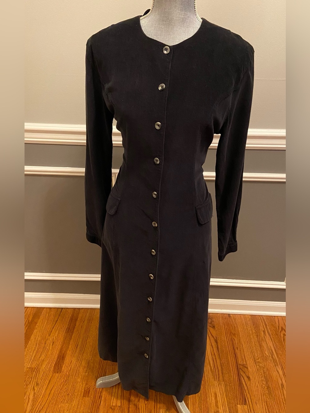 Vintage Talbots Black Corduroy Dress Women’s Size 8 Midi Length 1990s Cotton